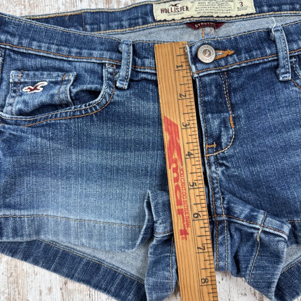 VTG Y2K Hollister Ultra Low Rise Denim Mini Micro Shorts Stretch Size 3 Mallcore - Picture 7 of 8